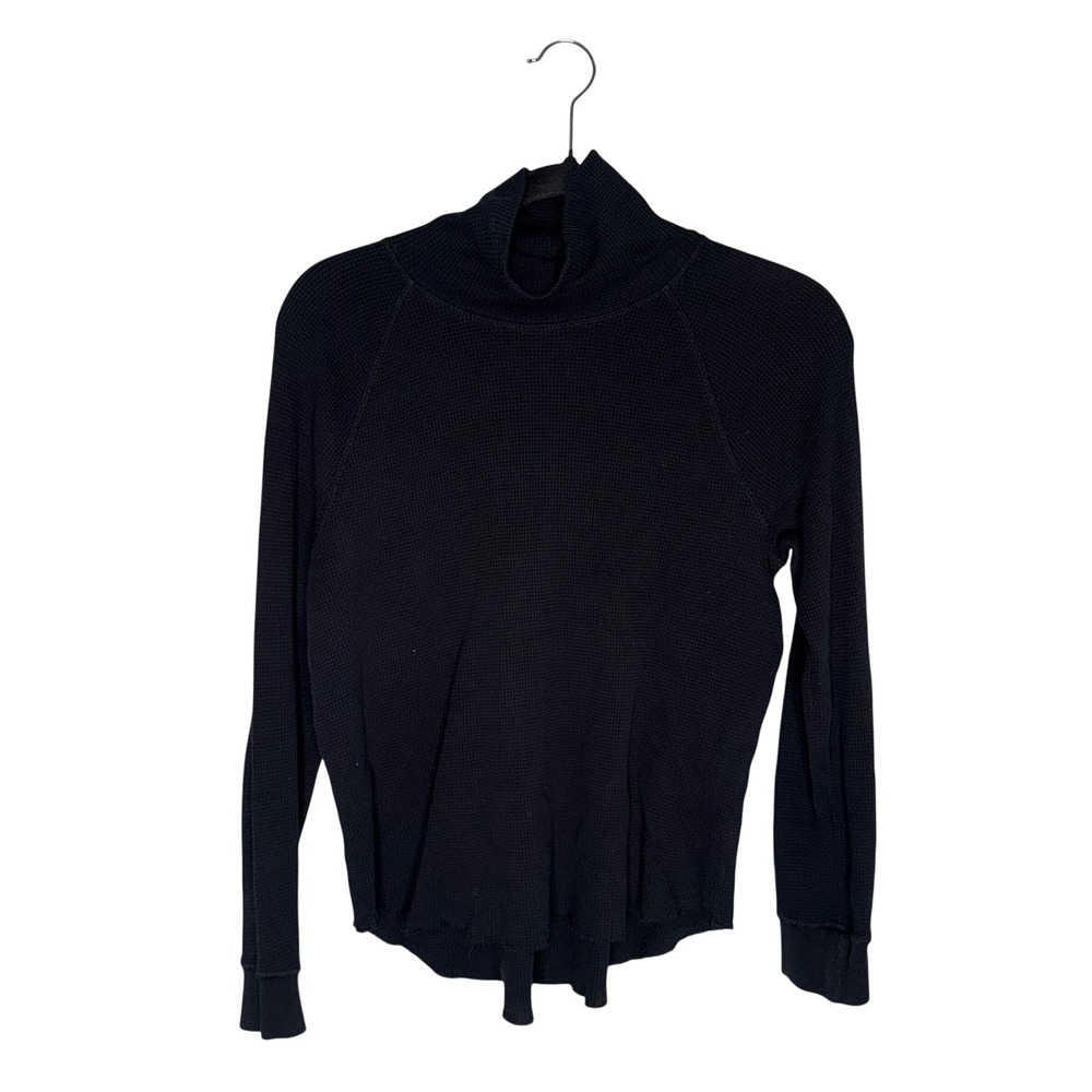 Everlane Waffle Knit Turtleneck Women Small Black‎ Excellent Organic Cotton Top